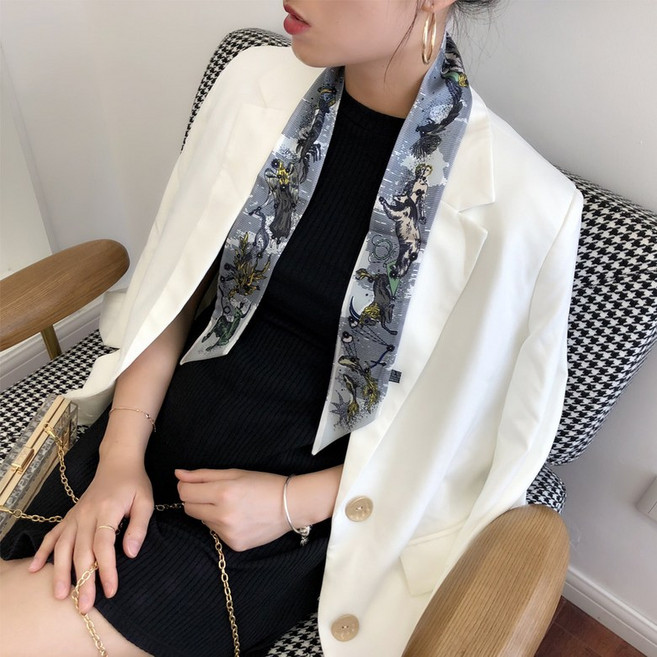 좁고 긴 실크 스카프 여자 모조 실크 리본 작은 스카프 노화끈 댕기 장식 가방 액세서리 코디하기