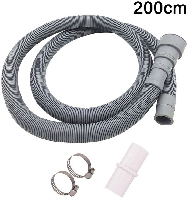 70/150/200cm 세탁기 식기 세척기 배수 폐기물 호스 연장 파이프 키트 (세탁기 건조기 용 클램프 세트 포함), 200CM, 1개