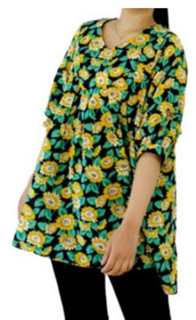 패션디바 여성용 빅사이즈 꽃무늬 반팔 여름 롱 블라우스