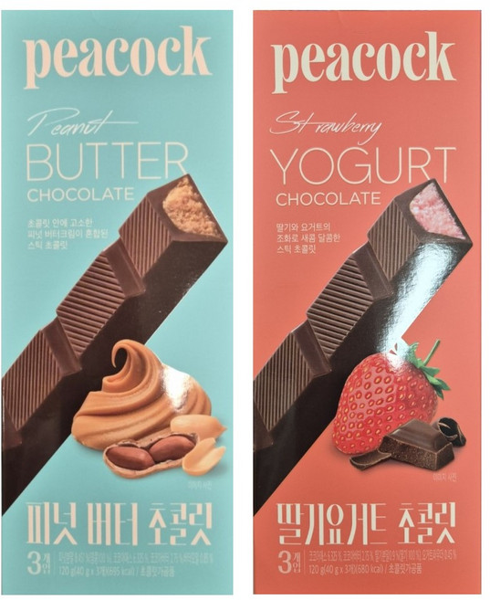 피코크 딸기요거트 초콜릿 120g+피넛 버터 초콜릿 120g 각 1개씩, 1개, 240g