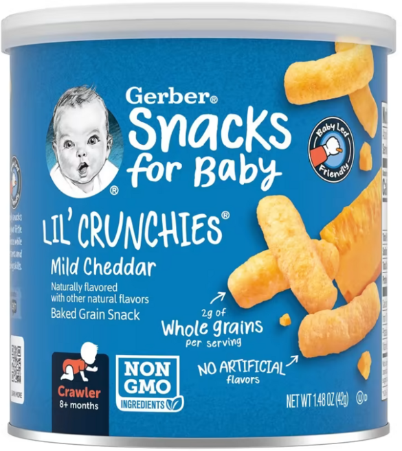 Gerber LilCrunchies 구운 곡물 스낵 생후 8개월 이상 마일드 체다, Mild Cheddar, 42g, 1개