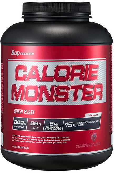 BUP 칼로리몬스터 스트로베리밀크맛 4kg 헬스보충제 단백질보충제 체중증가 게이너, 1개