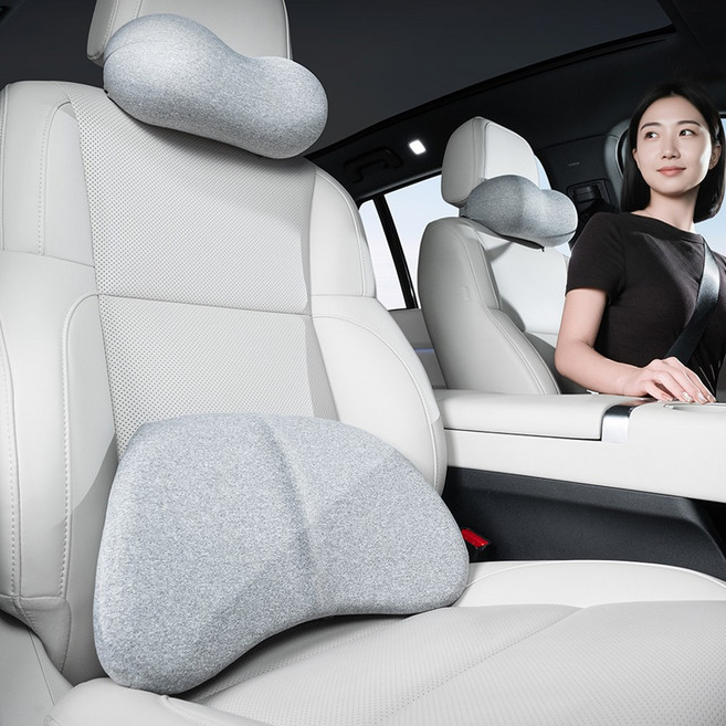 CABULE 1+1 차량용 목쿠션 자동차 허리쿠션 차량용 목베개+차량용 허리쿠션 세트, 1세트, 챠콜[목베개+허리쿠션]
