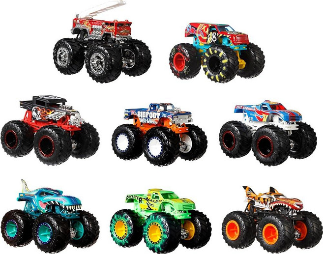 Hot Wheels 핫휠 Monster Trucks Live 8팩 8개 세트 레이스 에이스 본 셰이커 타이거 샤크 HW 데모 더비 메가 렉스 5개 알람 건크스터 및 빅풋, Hot Wheels 핫휠 Monster Trucks L