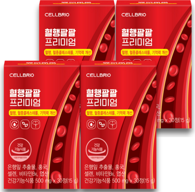 혈행팔팔 콜레스테롤 혈행개선 호모시스테인 모나콜린K 징코 홍국 은행잎추출물, 30정, 4박스