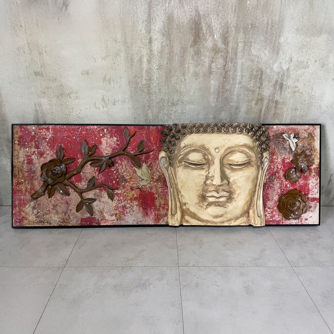 戊辰美學 浮雕版畫 世尊 立體花卉 蝴蝶 紅色背景, 1個, 佛首浮雕版畫W150*H50cm