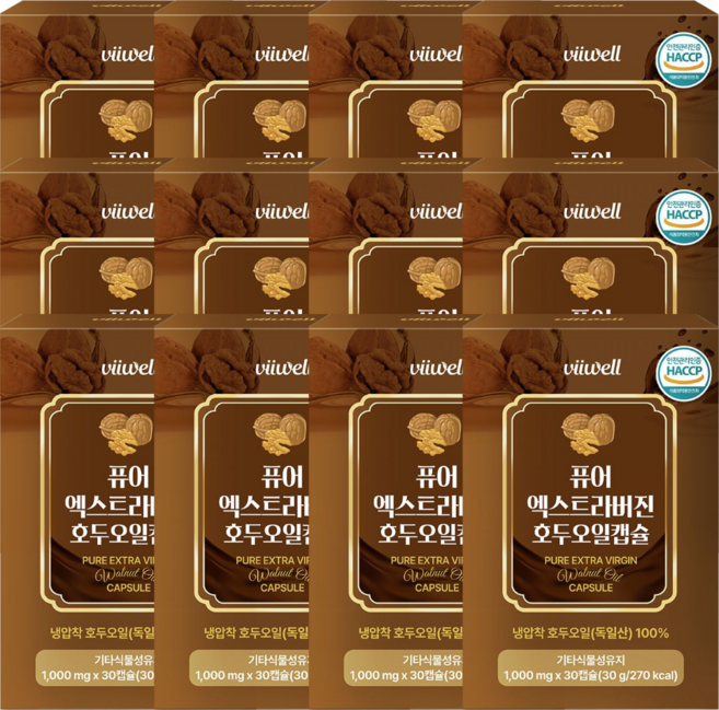 냉압착 엑스트라버진 호두오일 100% 유기농 호두 기름 독일산 식물성캡슐, 12개, 30정