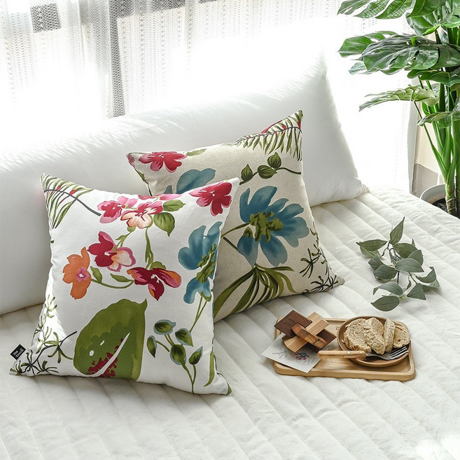 칸다빌레 플라워 린넨 쿠션 방석, 내추럴