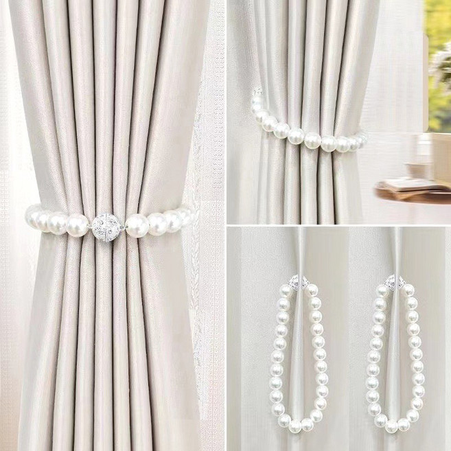 로즈퀸 마그네틱 진주 커튼 장식 타이 42cm 2개, 펄화이트