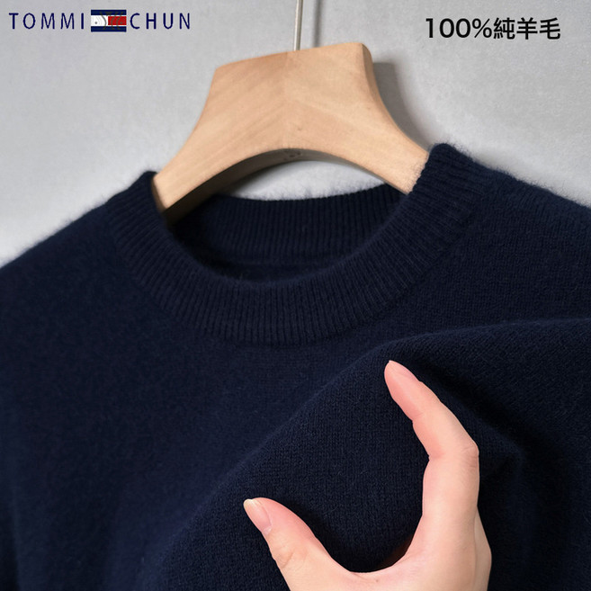 湯米羊毛衫秋冬季男士半高圓領羊毛衣中青年修身休閒針織打底衫