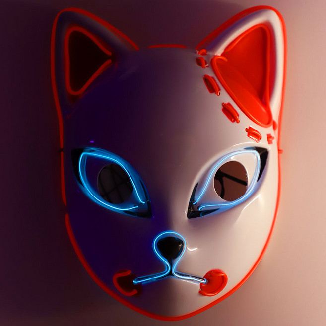 23 할로윈 리얼 분장 가면, 13_LED 여우 구미호 가면 (레드/ 탄지로), 1개