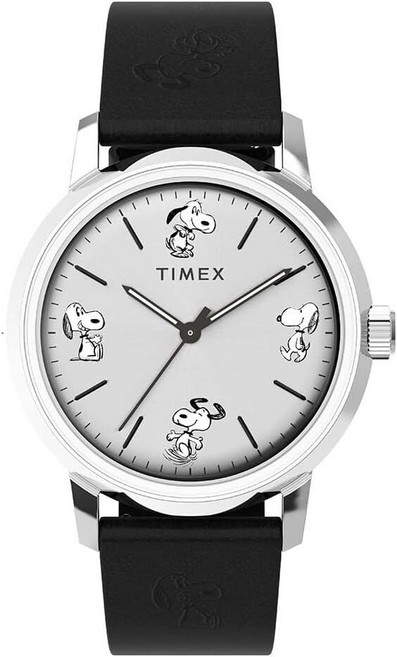 Timex Mens Marlin Automatic Peanuts Sketch 40mm Watch - Black Strap Silver-Tone Dial Stainless Steel