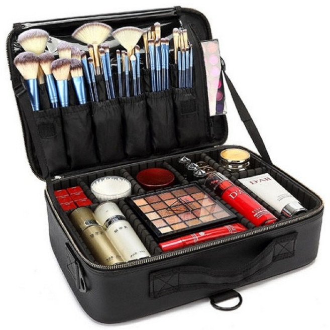 뷰티풀먼데이 칸막이 커스텀 여행용 화장품 정리 수납 가방 메이크업박스, 대형블랙, 1개