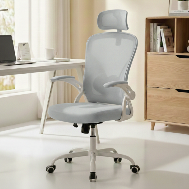 파리니 컴퓨터 메쉬의자 허리보호 헤드레스트 조절형 게이밍 사무용, 그레이