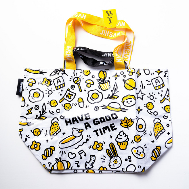 투헌드래드 리유저블백 타포린 장바구니 대형 쇼핑백 에코백 방수 접이식 캐릭터 패턴, 후라이(M)