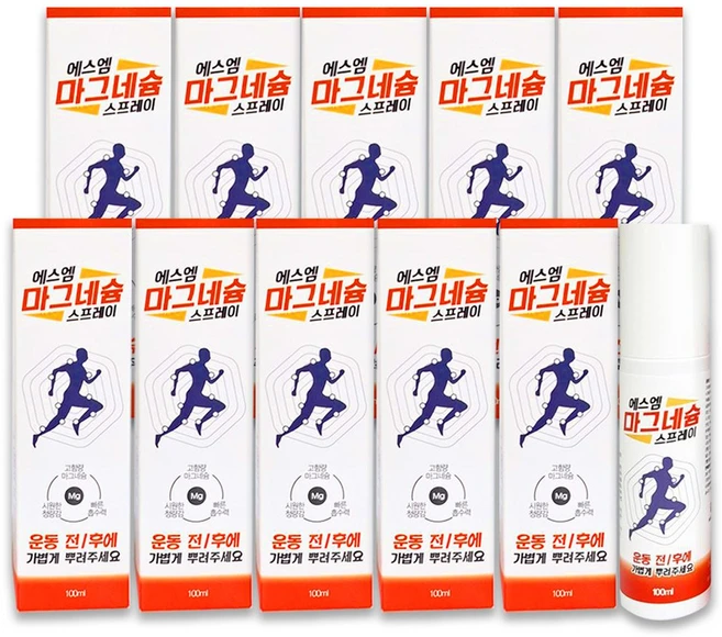 에스엠 마그네슘 스프레이 100ml 고함량 시원한 청량감 빠른 흡수, 10개 - 쿠팡