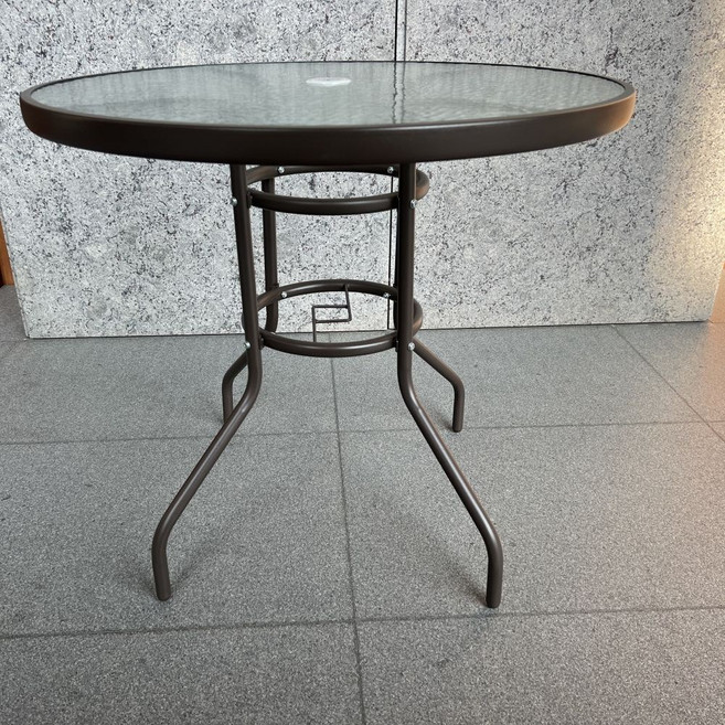 雪之屋 玻璃圓桌 庭園休閒桌 戶外桌 庭院桌 附傘孔, 80公分,咖啡