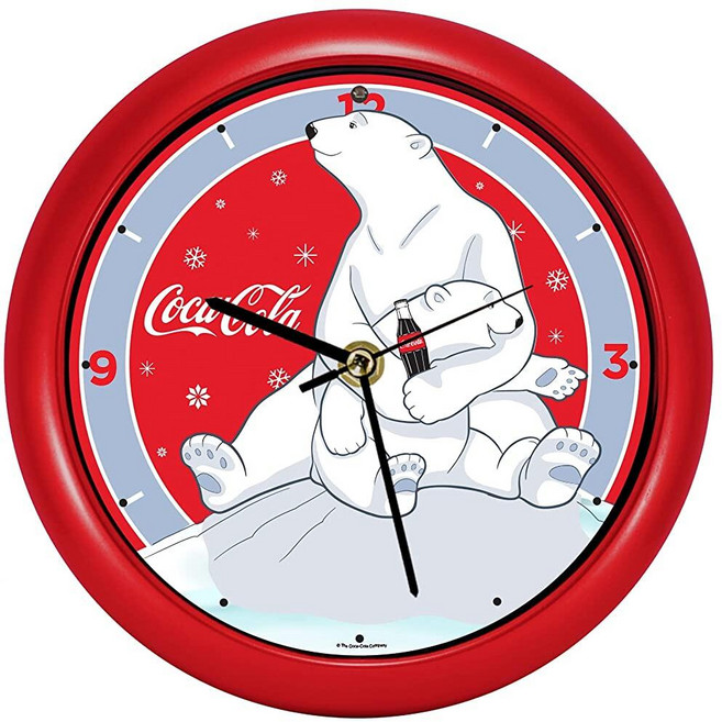 Mark Feldstein & Associates 코카콜라 북극곰 허그 축제 레드 20.3cm8인치 홀리데이 캐롤 사운드 시계 437506, Mark Feldstein & Associates 코카