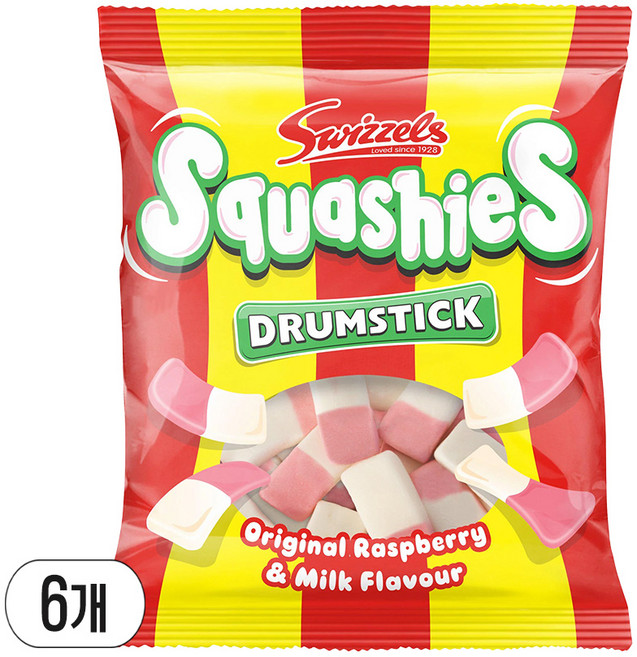 스위즐스 스쿼시 드럼스틱 영국젤리 오리지날 라즈베리 밀크, 100g, 6개