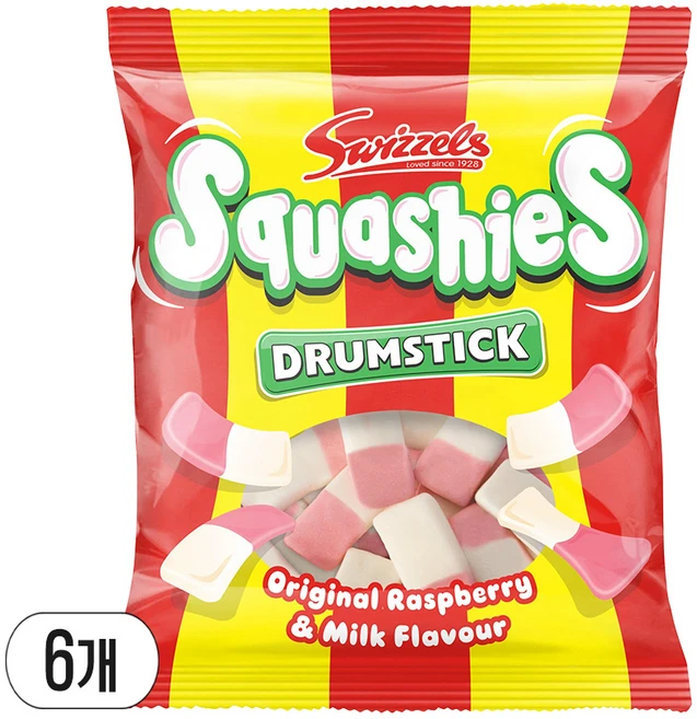 스위즐스 스쿼시 드럼스틱 영국젤리 오리지날 라즈베리 밀크, 100g, 6개 - 쿠팡