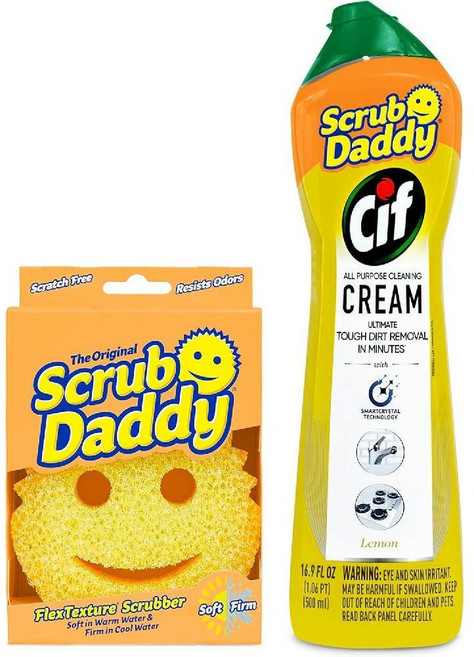 스크럽대디 + Cif 다목적 클리너 레몬 긁힘 없는 주방 욕실 스크러버 청소 크림, 다면 가정용 청소 크림 스크래치, 1개