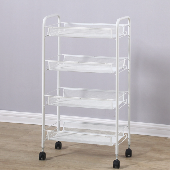 바퀴달린 철제 이동식트레이 이동식선반 선반트레이 3단 4단 화이트