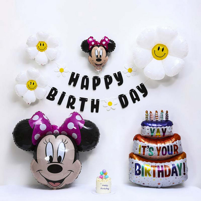 [파티랑]캐릭터 데이지가랜드 생일케익풍선세트, 1세트, 24)미니마우스 데이지가랜드 생일풍선세트로얄형