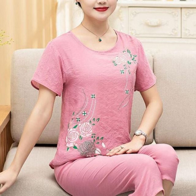 린넨 홈웨어 5color 잠옷 상하의 여름 비비드 파자마 플라워 세트 할머니 일반상품