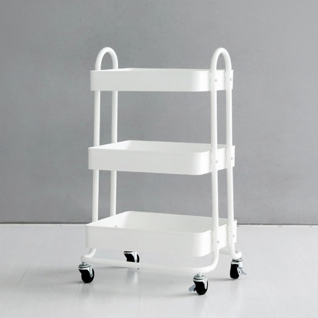 마켓비 롬비 손잡이형 트롤리 카트, 화이트, 3단