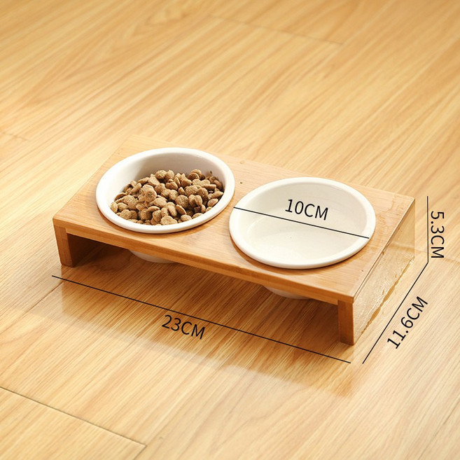 2026新款寵物用品竹木寵物雙碗碗架可調節升降防打翻貓碗寵物食盆, 1個, 幼寵專用-2面:1個, 1L