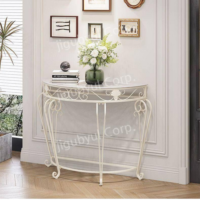 반달콘솔 엔틱 선반 철제 탁자 모던 인테리어 반원 협탁 콘솔 반달형태, 모으다, 70x35x80유백색나무표면