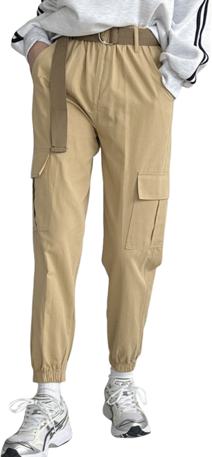 로로비 여성 코튼 카고 바지 허리 밴딩 조거 팬츠