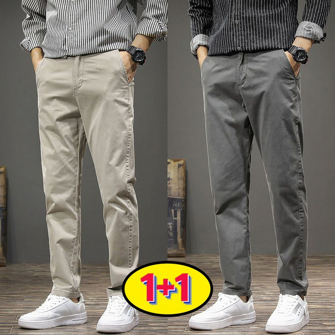 AOKADA1+1남성 워싱면 일자 팬츠 봄 가을 루즈핏 일자 면바지