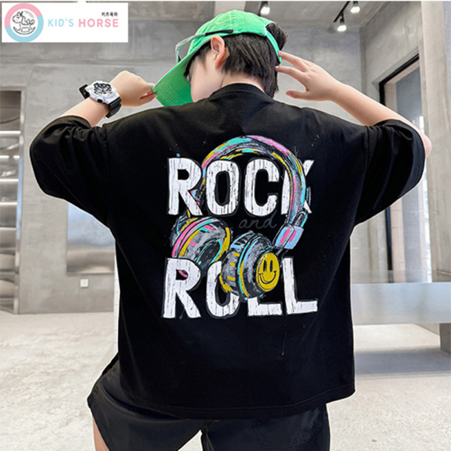 키즈목마 2025 여름 남아 오버핏 티셔츠+반바지 세트 초등남아 주니어 라운드반팔티 상하복637