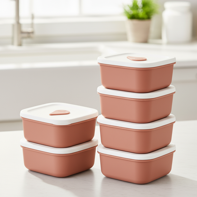 소노리떼 국산 실리콘 밥팩 정사각 400ml 6팩 세트, 피치베이지, 6개