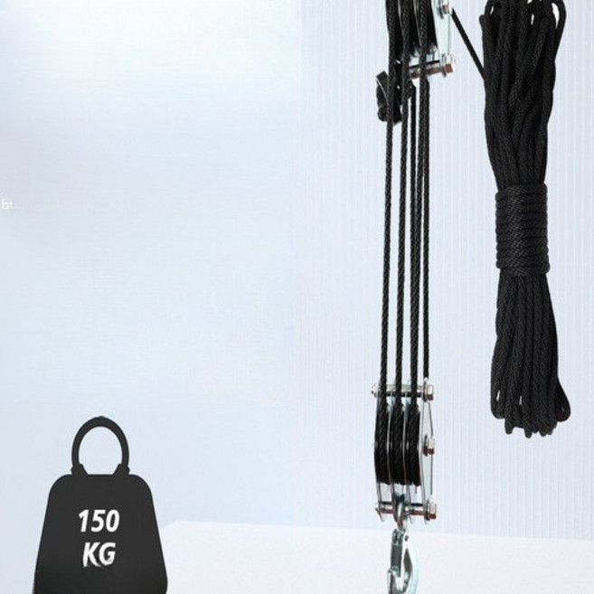 고정 도르래 슬라이딩 휠 세트 와이어 로프 등산 리프팅 장비 등반 안전장비 야외활동 리프팅, 나일론 3륜 15m 블랙 로프