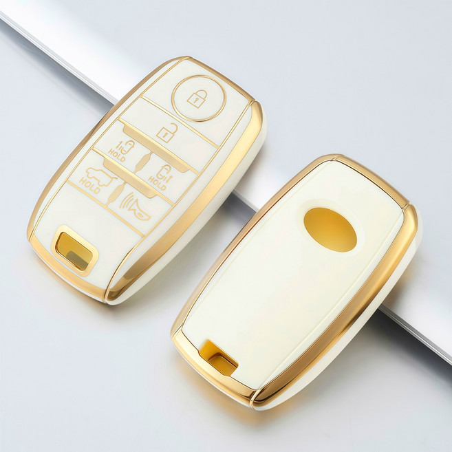 OFFCURVE 기아 6버튼 카니발 실버라인 TPU 스마트 차 키케이스 키홀더 단품, 화이트 골드