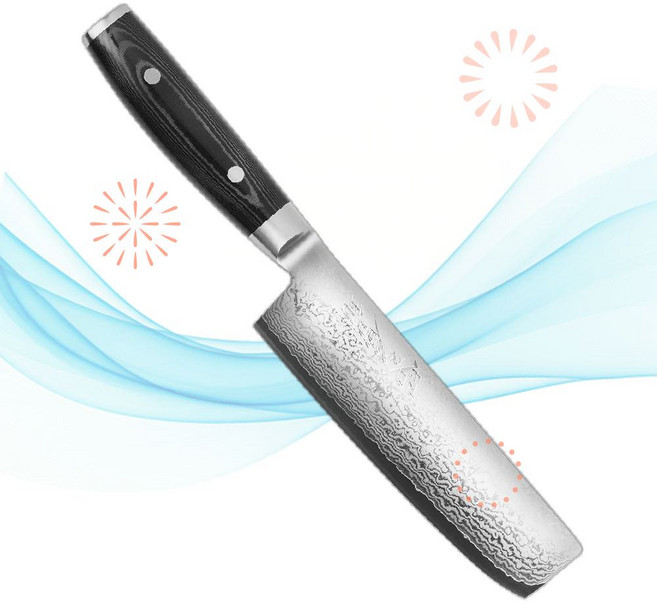 Yaxell 야셀 다마스커스 칼 란 플러스 6.5인치 나키리 나이프 67겹 VG10 일본산 FC