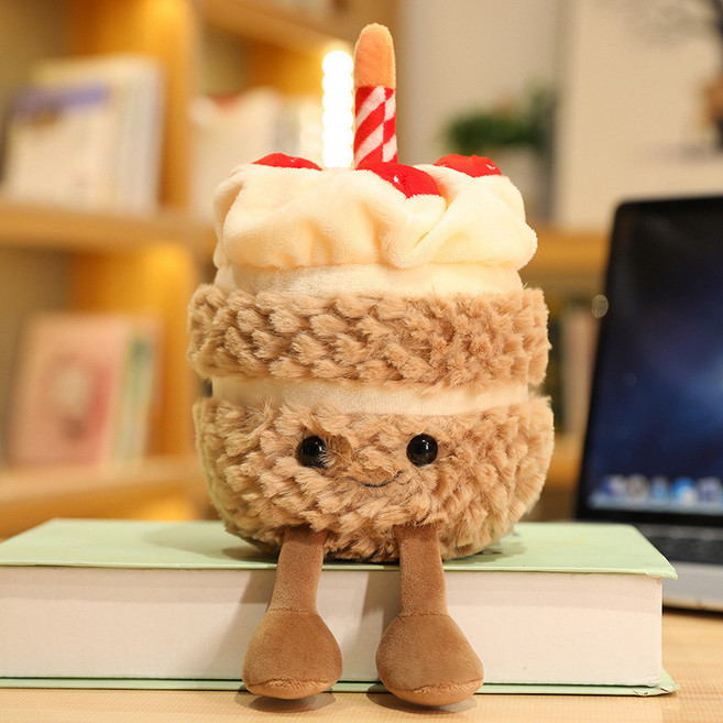 生日蛋糕造型毛絨玩偶 趣味生日禮物, 卡其色, 1個, 28cm