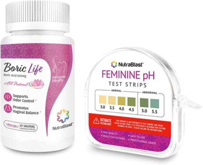 뉴트라블래스트 NUTRABLAST 붕산 질좌약 600mg 30개와 여성용 pH테스터, 성인남녀공용, 알약/캡슐, 1개, 30정