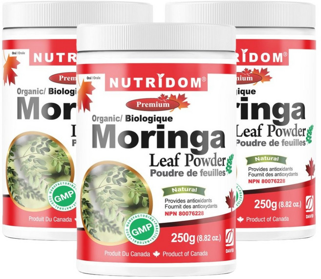 뉴트리돔 캐나다 유기농 모링가 잎 파우더 분말 가루 Organic Moringa Leaf Powder, 3개, 250g