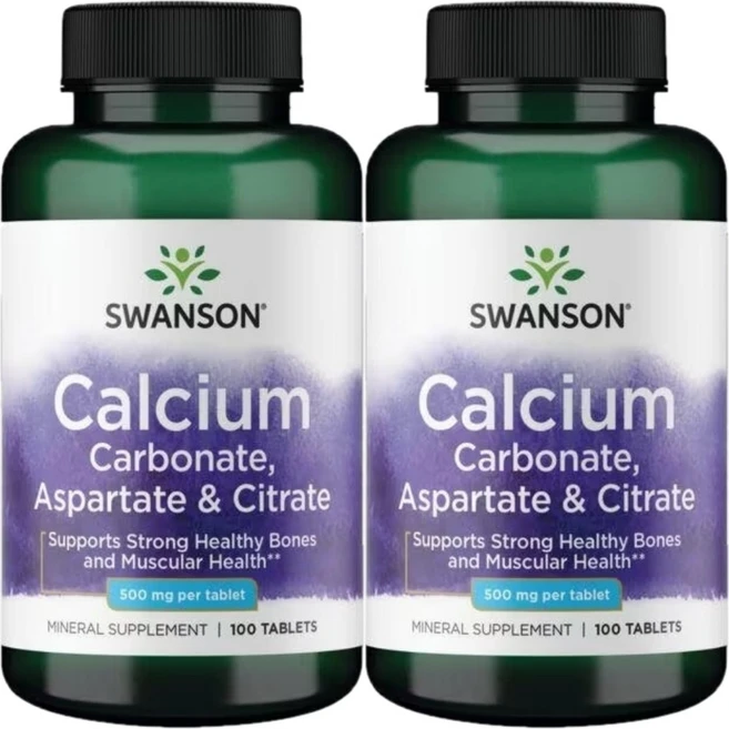 스완슨 탄산 칼슘 아스파르트 구연산 500mg, 2개, 100정 - 쿠팡