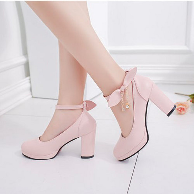 여성 통굽 하이힐 8cm 구두 love