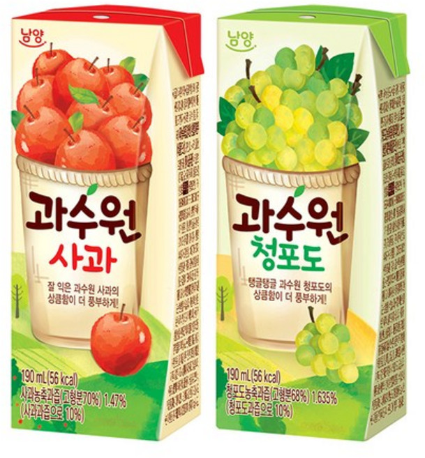 남양 과수원 사과 190ml 24팩 + 청포도 190ml 24팩 48개 1세트