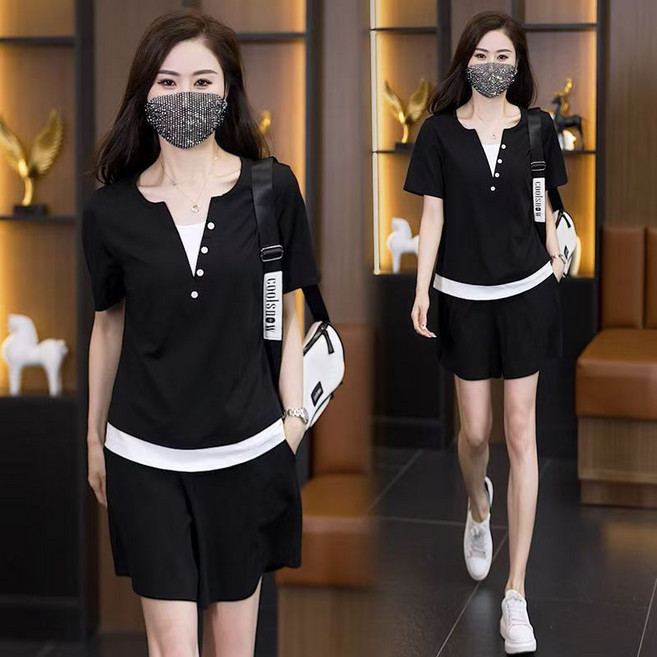 싱싱덴덩 트레이닝 세트 티셔츠 조거 팬츠 레저 빅사이즈 반팔 반바지 투피스