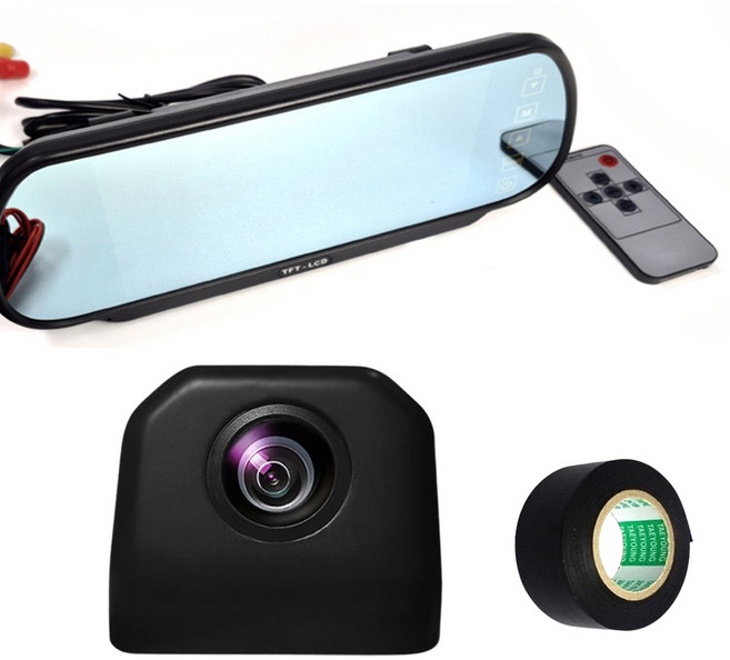 선플라워 자동차 후방카메라 7인치 터치형 룸미러 모니터 세트 + 절연테이프, 블랙, 뉴 코란도