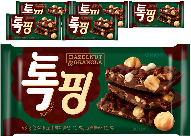 오리온 톡핑 헤이즐넛 & 그래놀라, 43g, 6개