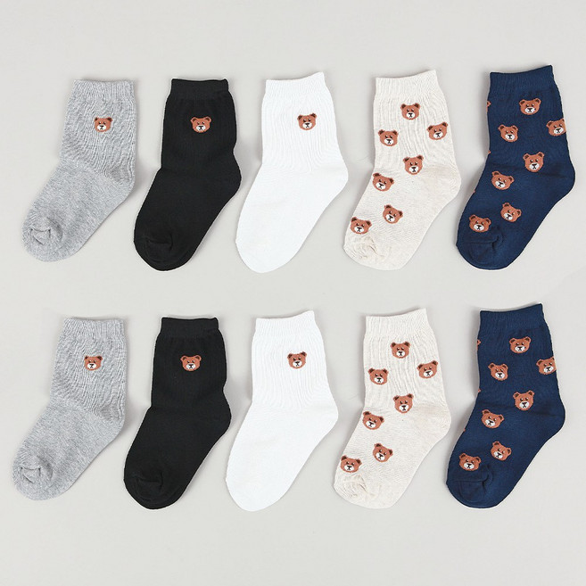 1+1 엘에이스 국산 아동양말 곰돌이는 행복해 10켤레 세트