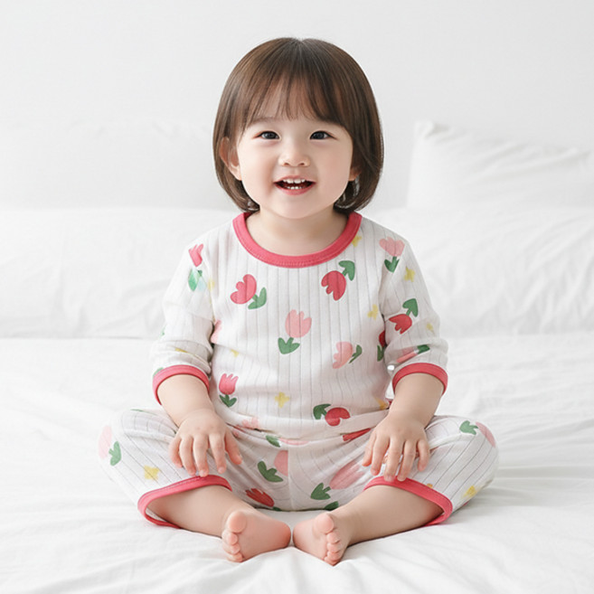 몽실이 컬러라인 쟈가드 순면 7부 실내복 베어 체리 쿼카 기차 플라워 칠부 홈웨어