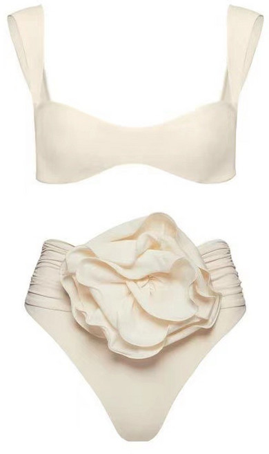 couyor수영복 분할 수영복 장미 입체 꽃 수영복 여자하이웨스트 섹시 비키니 온천복 휴가 폴댄스의상 폴댄스옷 폴댄스복, 화이트